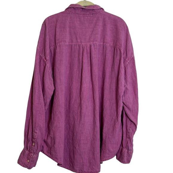 Faherty Womens Linen Button Up Shirt XXL Pink Purple Stripe Long Sleeve - Picture 3 of 8